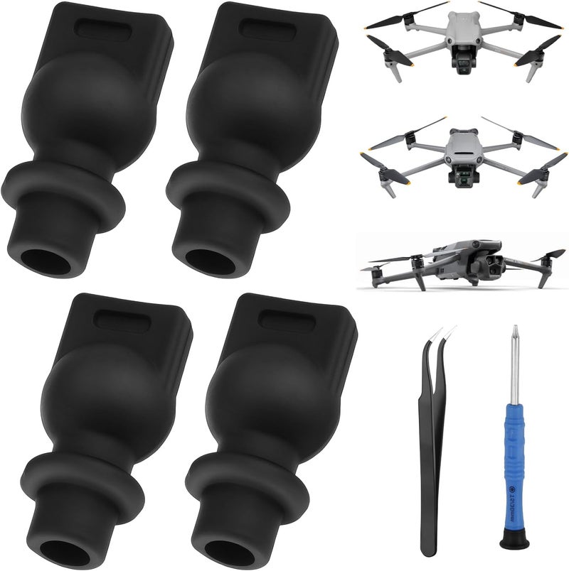Dedoda 4 قطع كرة ممتص الصدمات متوافقة مع DJI Avata 2/DJI Mavic 3/Mavic 3 Pro/Air 3، مجموعة إصلاح وسادة التخميد مع مفك براغي وملاقط، قطع غيار طائرات الدرون ملحقات كاميرا الجيمبال (أسود) - Image 1